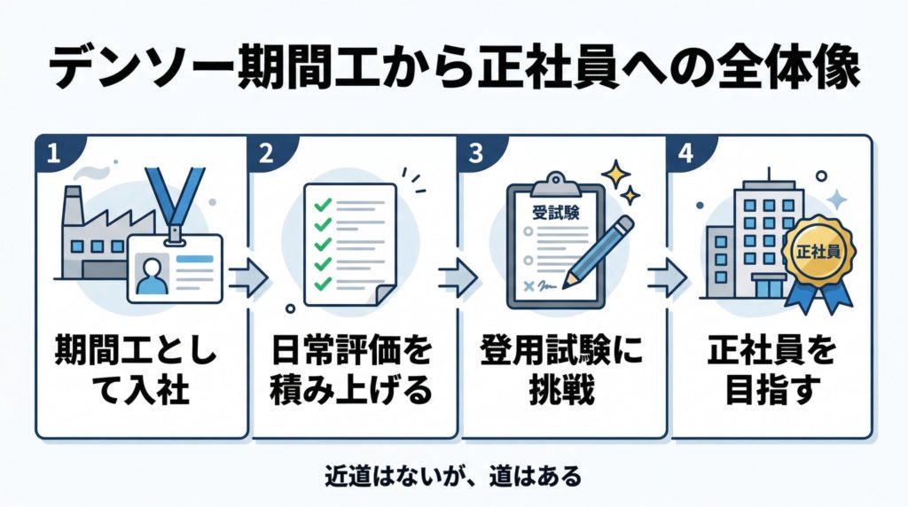 デンソー期間工から正社員を目指す流れを整理した図解